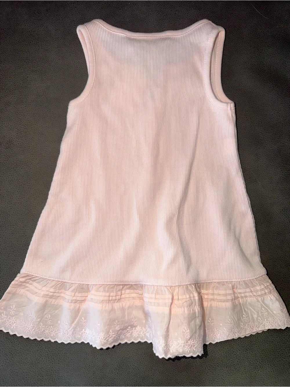 100% cotton Ralph Lauren Light Pink Ribbed Tank Dress with Lace Trim 12 months